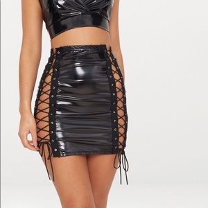 Black Vinyl Double Lace Up Mini